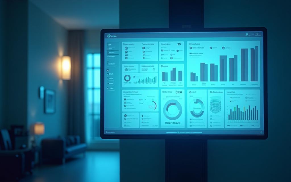 Modern hotel management dashboard interface showing analytics and booking channels